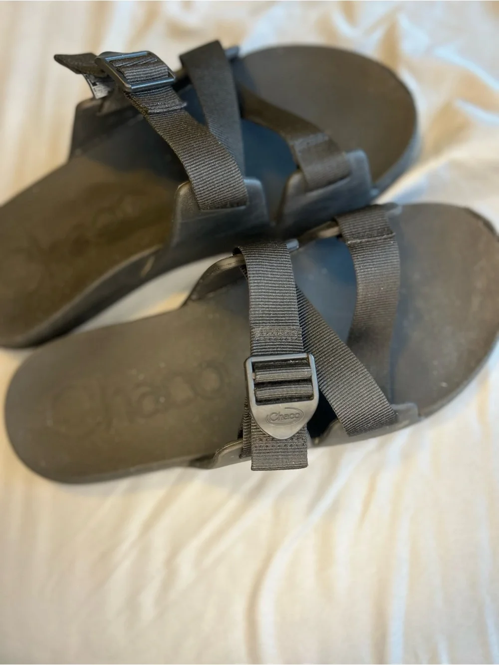 Chaco Men’s Black Strappy Slide Sandals Size M12 Adjustable Wear Near Toes
